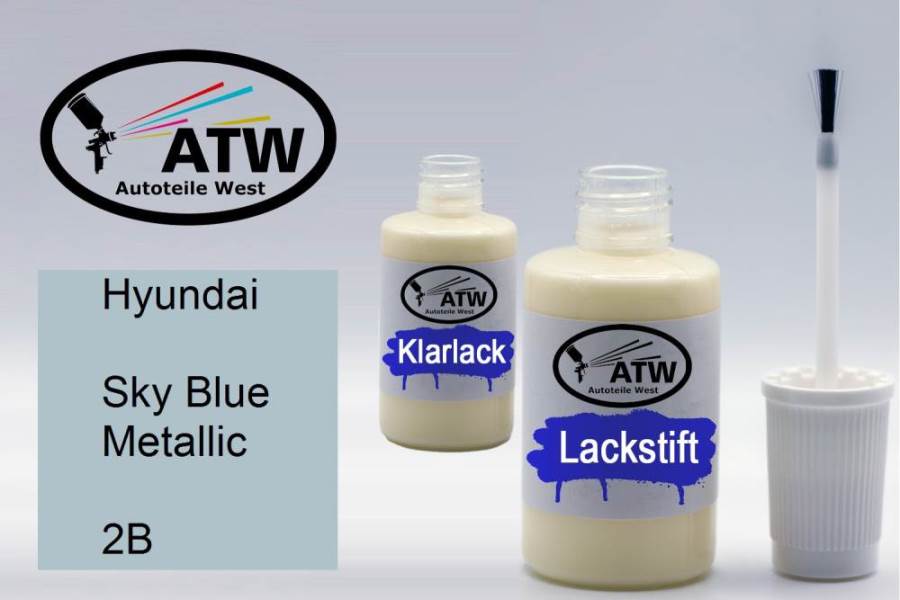 Hyundai, Sky Blue Metallic, 2B: 20ml Lackstift + 20ml Klarlack - Set, von ATW Autoteile West.